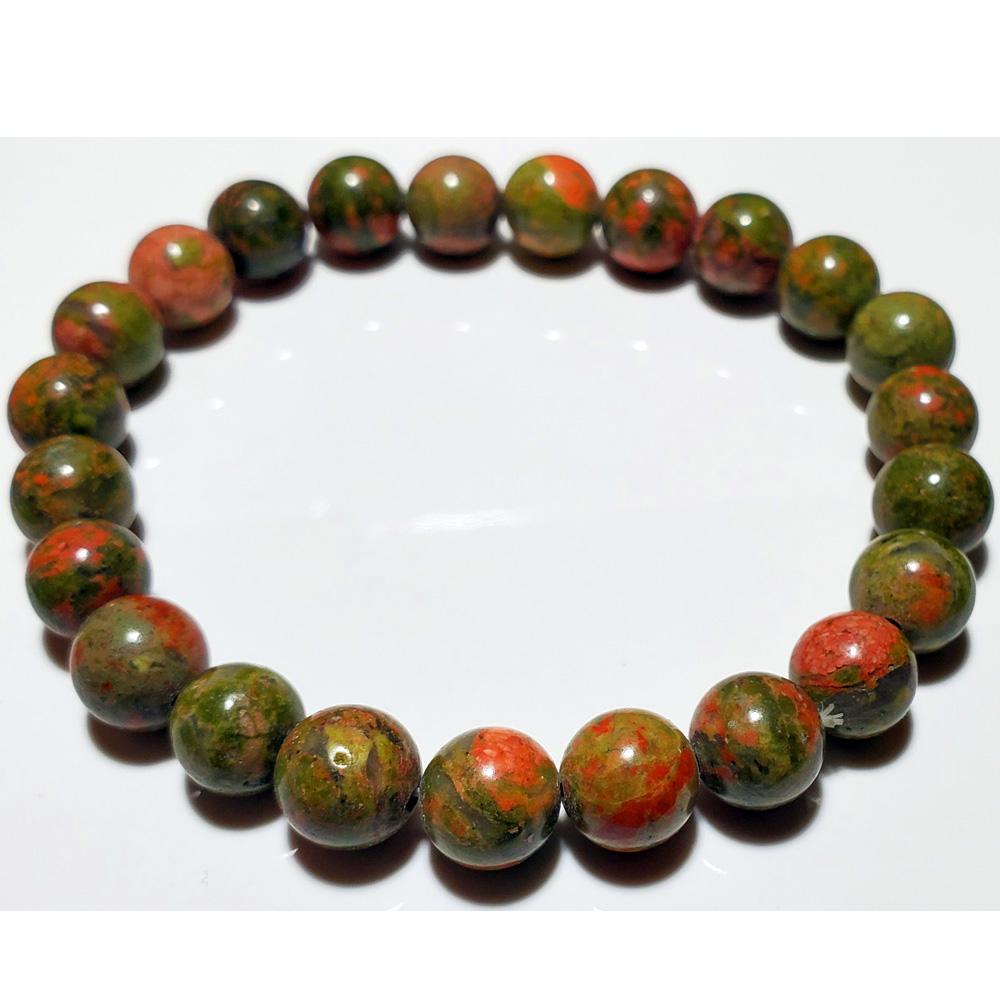 Unakite beaded elastic stretch bracelet featuring 8mm round stones, designed by Silver Hestia for jewelry and accessories.
