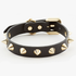 Black leather pet collar with golden spike embellishments from Emerald Alfie, stylish and durable for dogs or cats.