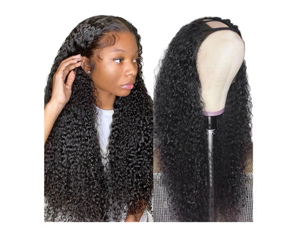 Cerise Alfie U Part Jerry Curl Human Hair Wig for Black women, Brazilian Remy hair, natural curl pattern, styled on a mannequin head