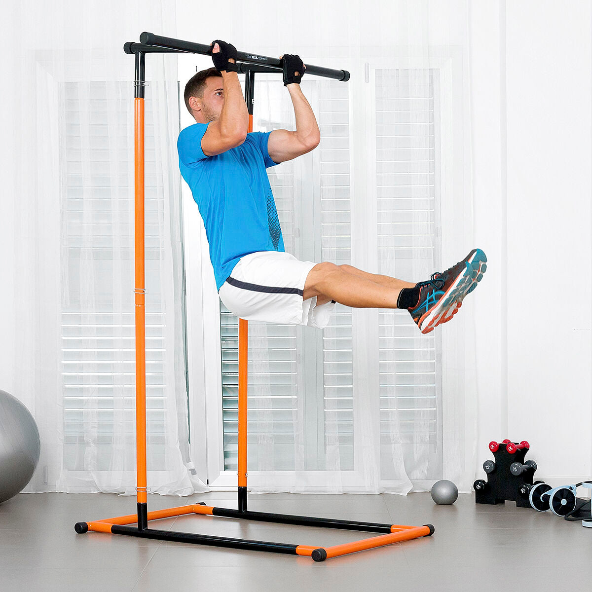 Full body pull-up station by Bigbuy with adjustable bars and exercise guide, ideal for strength training at home or gym.