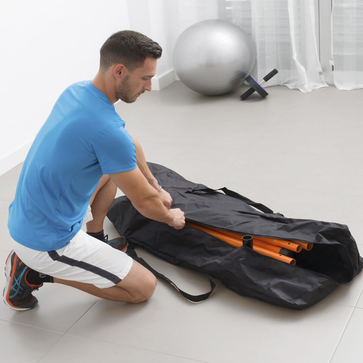 Full body pull-up station by Bigbuy with adjustable bars and exercise guide for home fitness workouts.