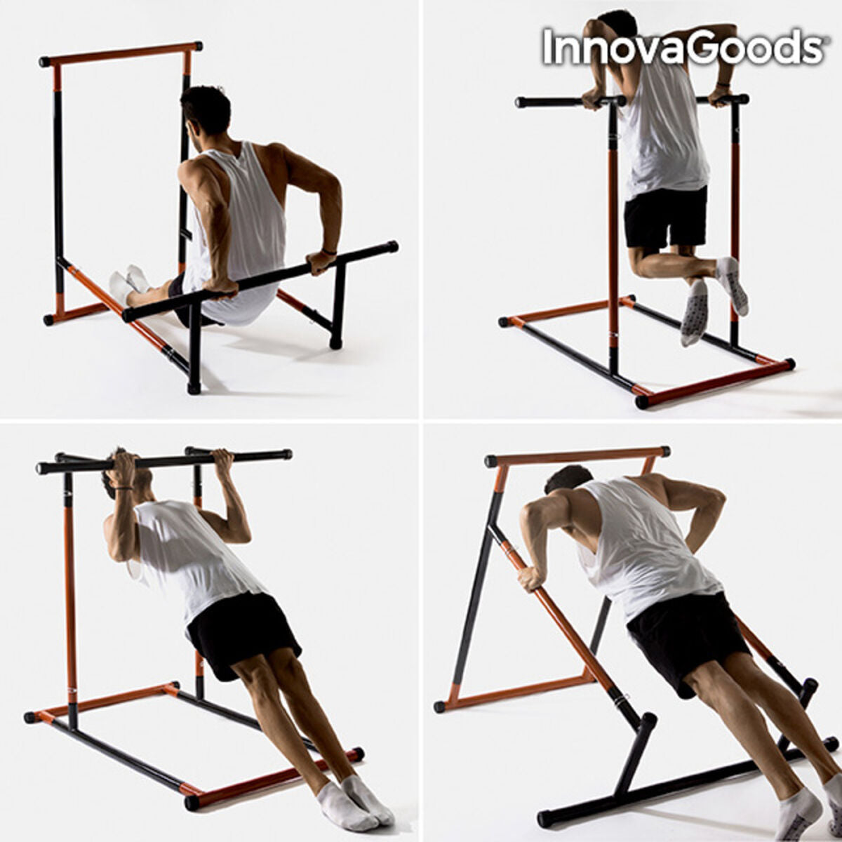 Full body pull-up station with exercise guide by Bigbuy, set up for upper body workouts in a home gym setting.