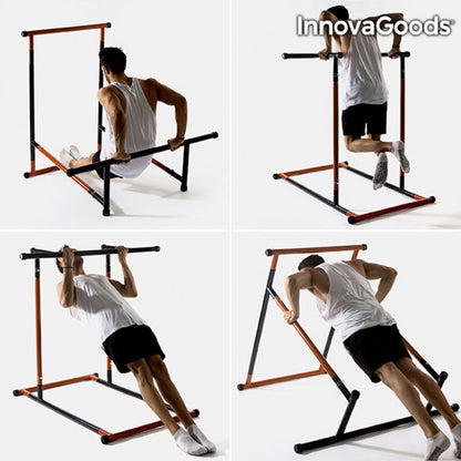 Full body pull-up station with exercise guide by Bigbuy, set up for upper body workouts in a home gym setting.