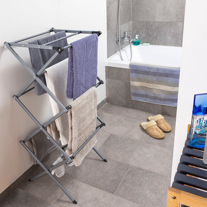 Extendable metal clothes dryer with 3 levels from Bigbuy, perfect for drying laundry indoors or in the home and garden.