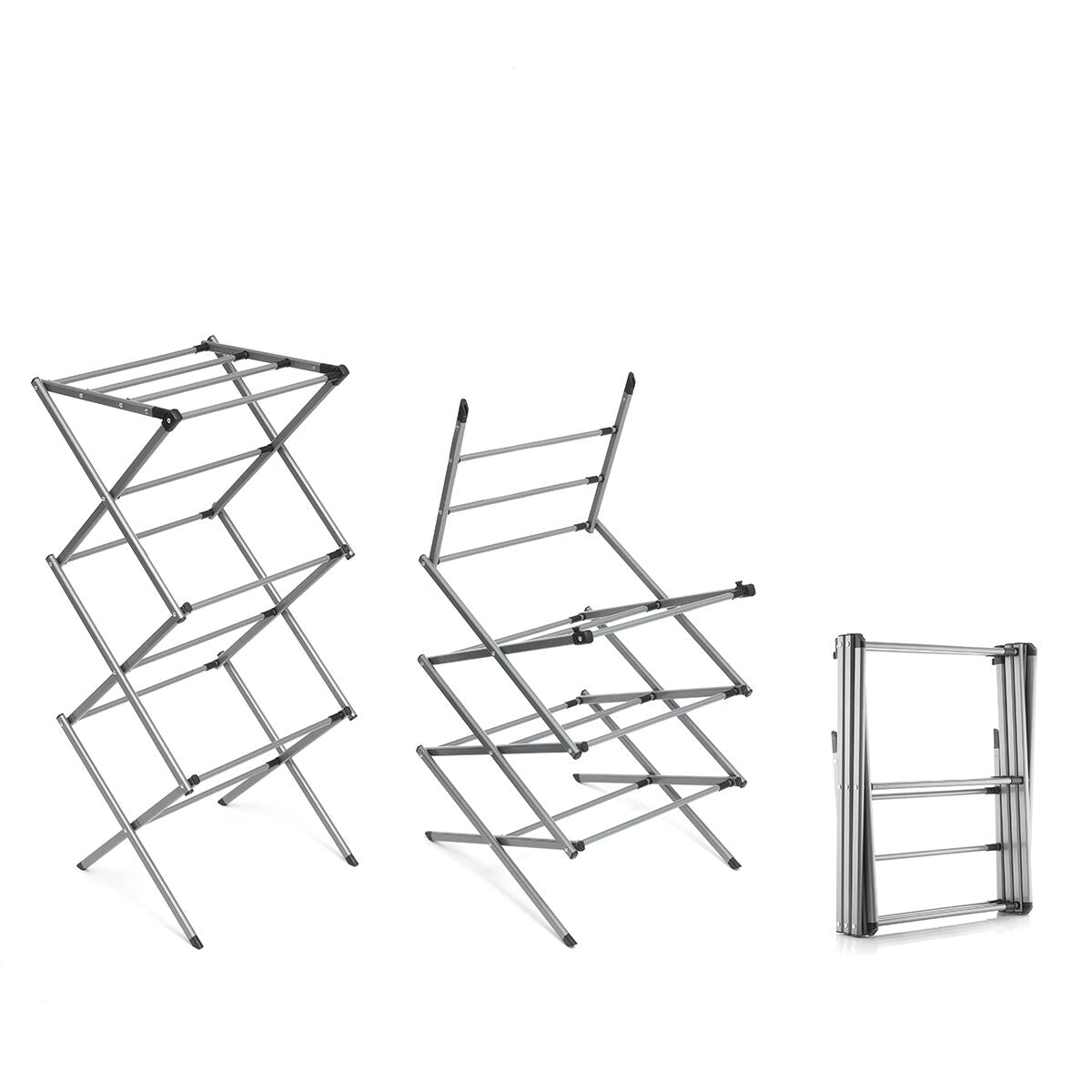 Extendable metal clothes dryer with 3 levels from Bigbuy, featuring foldable design for convenient home and garden laundry drying.