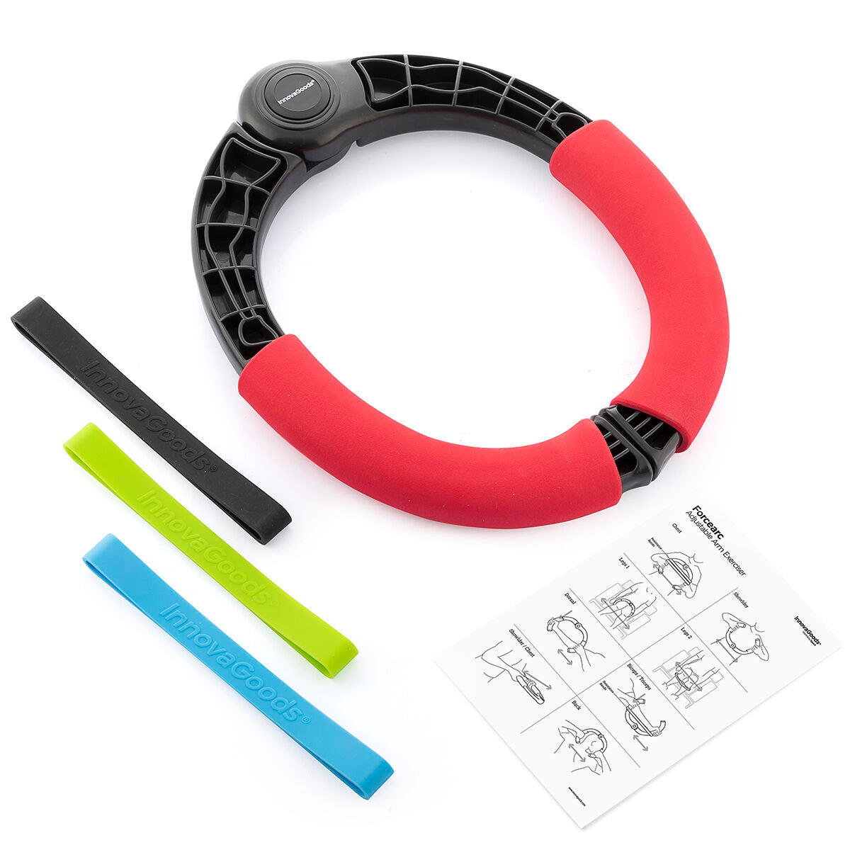 Adjustable arm exerciser with resistance bands and exercise guide by Bigbuy, suitable for strength training and fitness workouts.