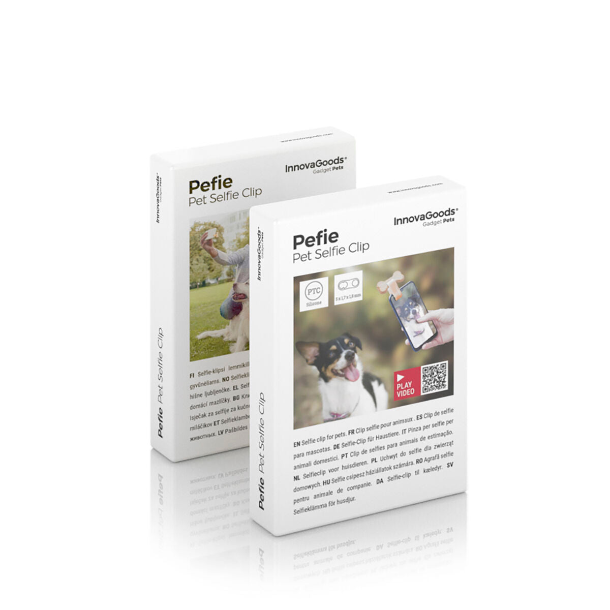 Selfie clip for pets by Pefie InnovaGoods, a consumer electronics device with a pet-friendly design, shown in the image.