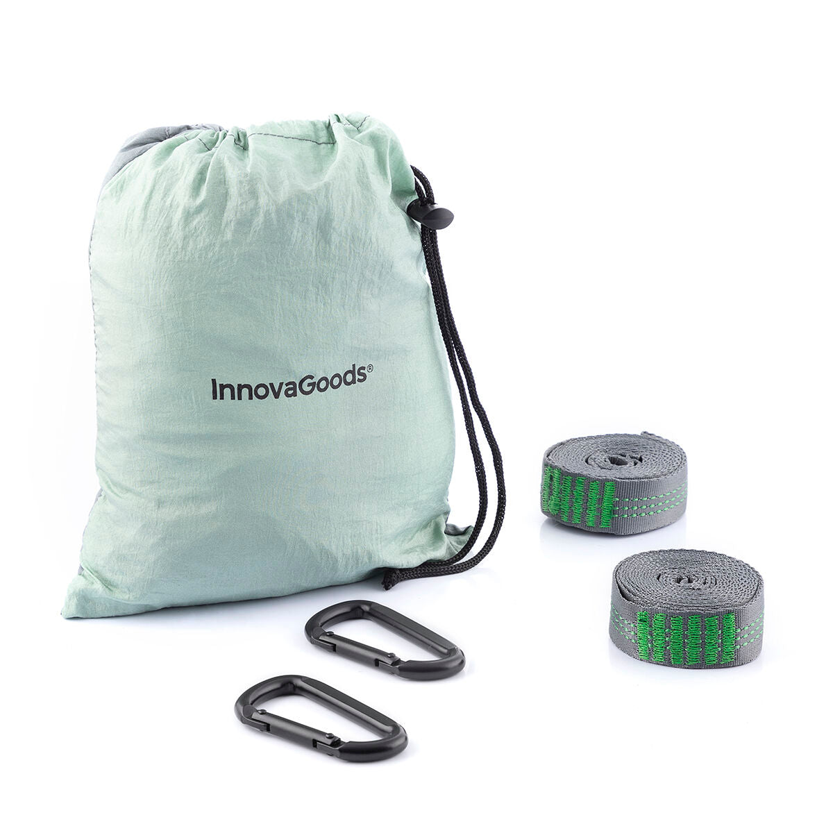 Double camping hammock by Bigbuy for Rewong InnovaGoods, shown hanging outdoors with a peaceful camping setting.