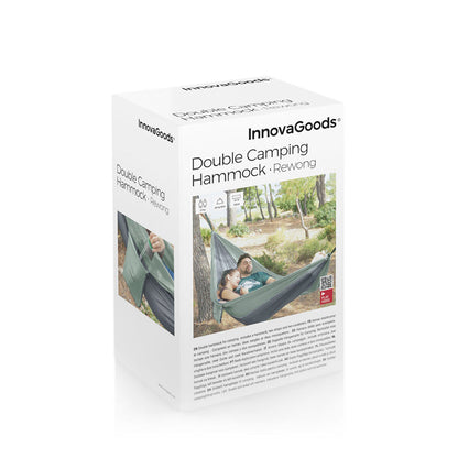 Rewong InnovaGoods double camping hammock by Bigbuy, shown hanging outdoors with tree support and fabric spread out for relaxing.