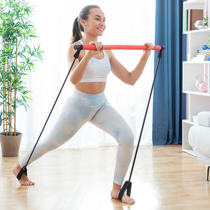 Bigbuy Fitness Bar with resistance bands and exercise guide for muscle toning and strength training, shown with workout accessories.