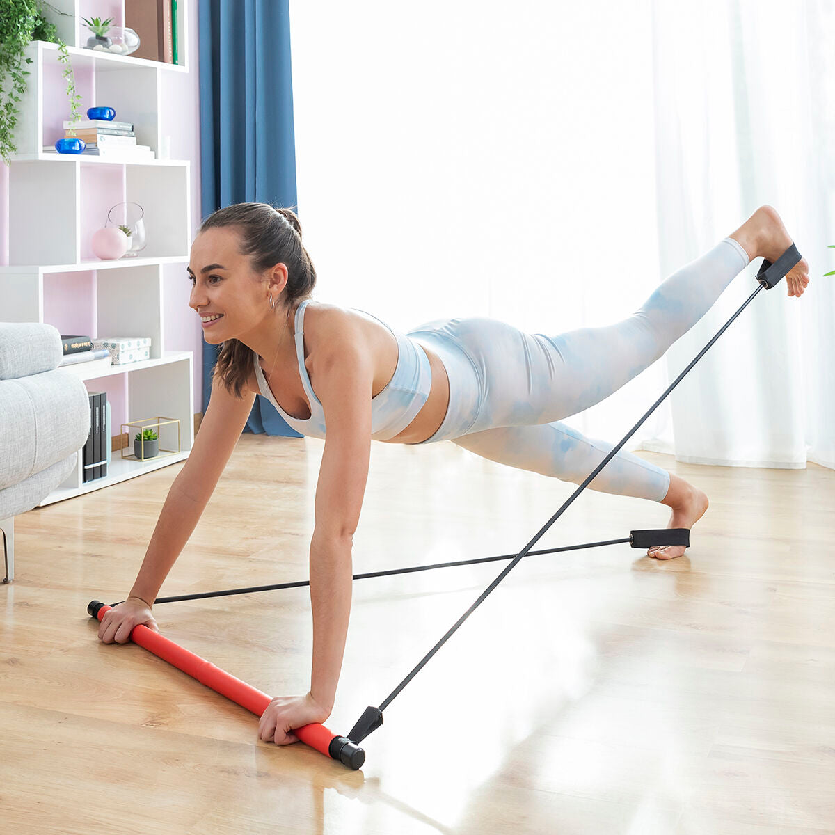 Bigbuy Fitness Bar with resistance bands and exercise guide, versatile sports equipment for strength training and workouts.
