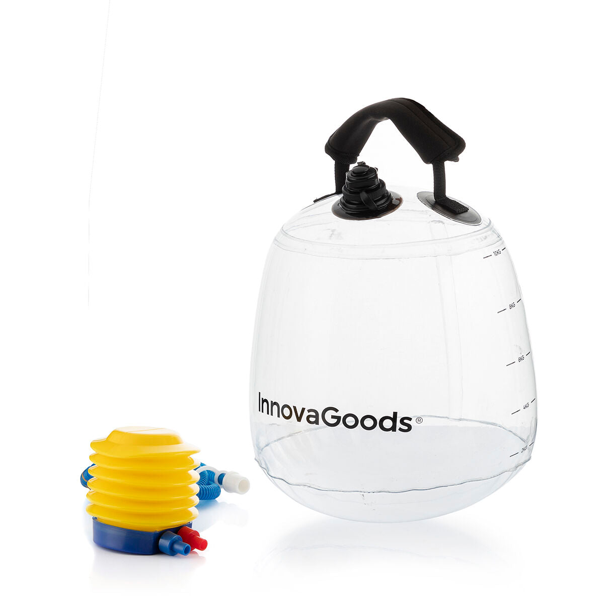 Bigbuy water-filled kettle bell for fitness training with exercise guide, showing the kettlebell&