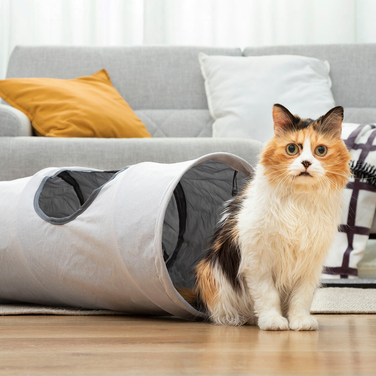 Collapsible pet tunnel by Bigbuy, fun and flexible for cats and small dogs, with bright colors and playful design.