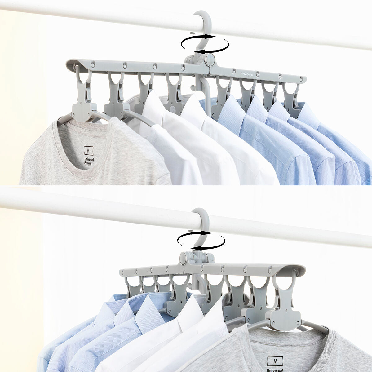 InnovaGoods 8-in-1 Multi Hanger Spavver displaying multiple hooks and adjustable design for versatile clothing and accessory storage.