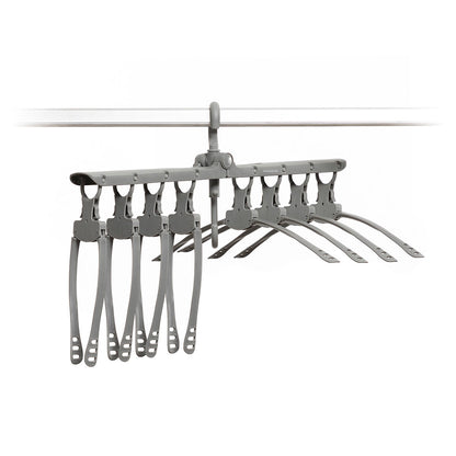 InnovaGoods 8-in-1 Multi Hanger Spavver for organizing clothes and accessories on a furniture rack.