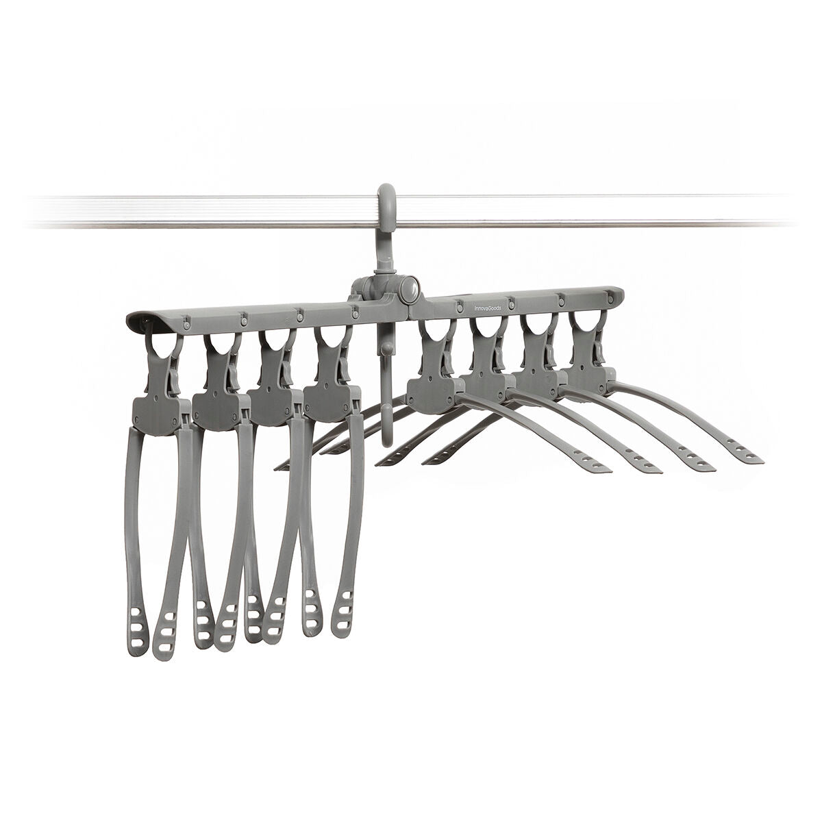InnovaGoods 8-in-1 multi hanger in white, versatile furniture accessory with multiple hooks for organizing clothes and accessories.