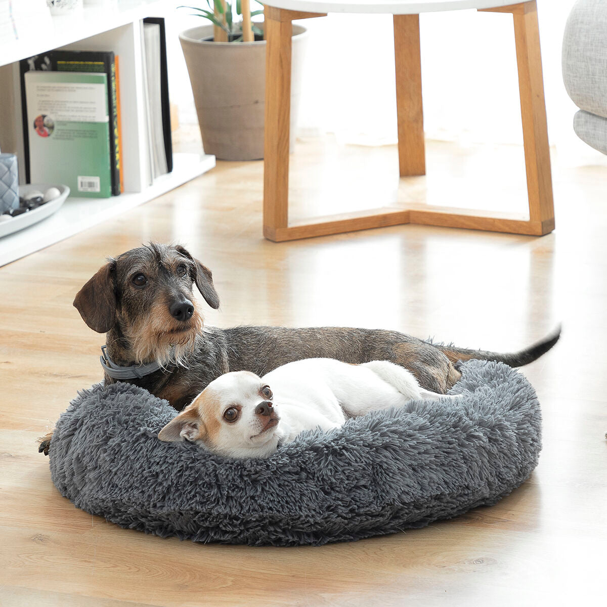 Bigbuy anti-stress pet bed by InnovaGoods, 60cm diameter, soft and cozy for pets to relax comfortably.