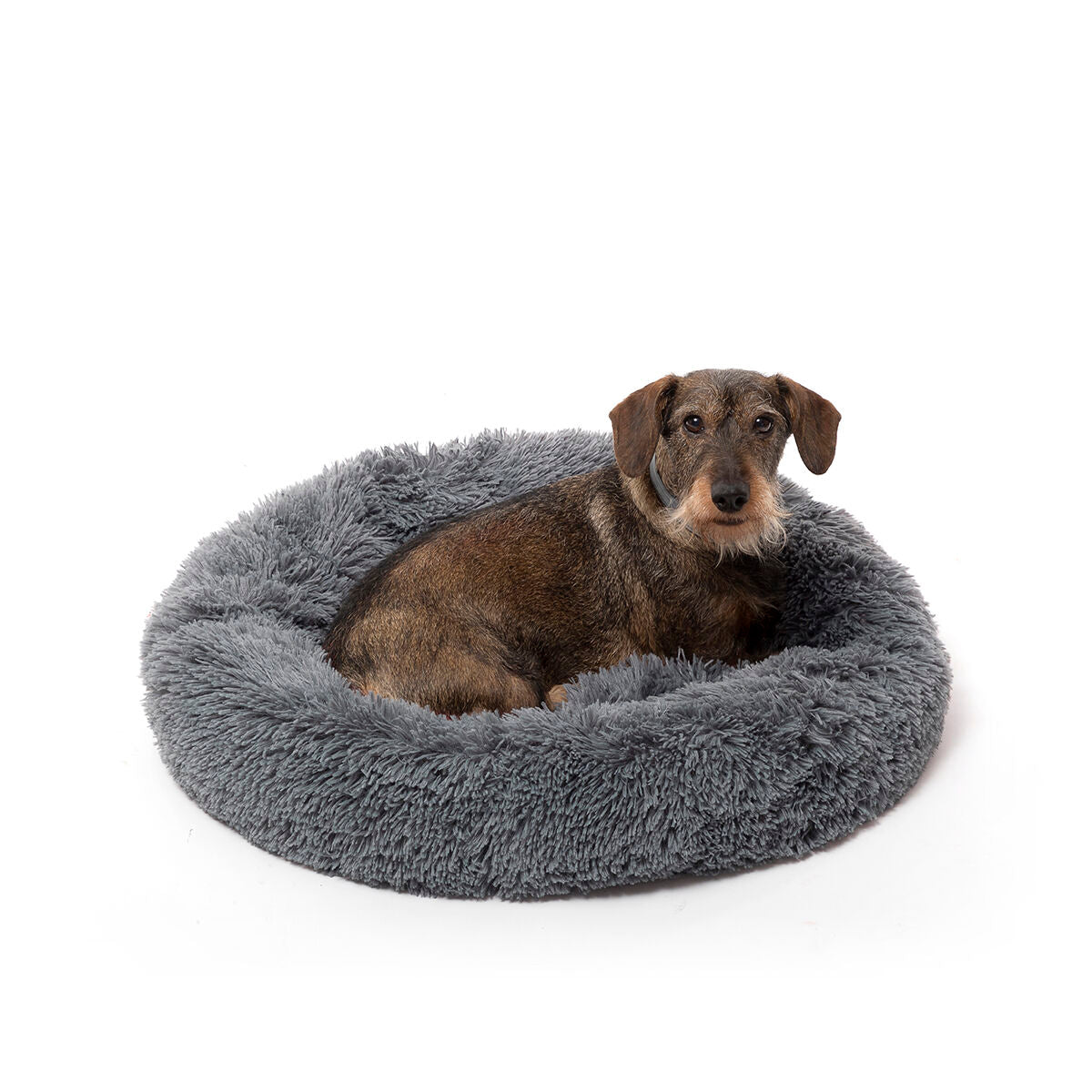 Large round anti-stress pet bed by Bigbuy, InnovaGoods, with a 60 cm diameter, soft and cozy for pets to rest comfortably.