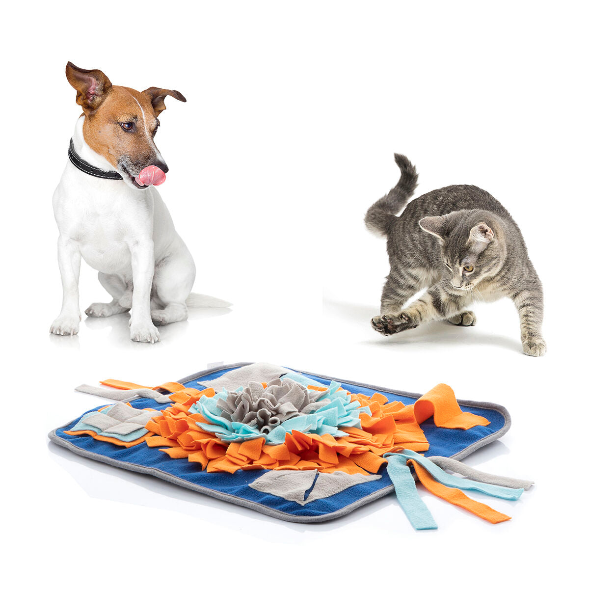 Bigbuy Fooland pet sniffing mat with colorful fabric and scent holes for stimulating and engaging pets during play.