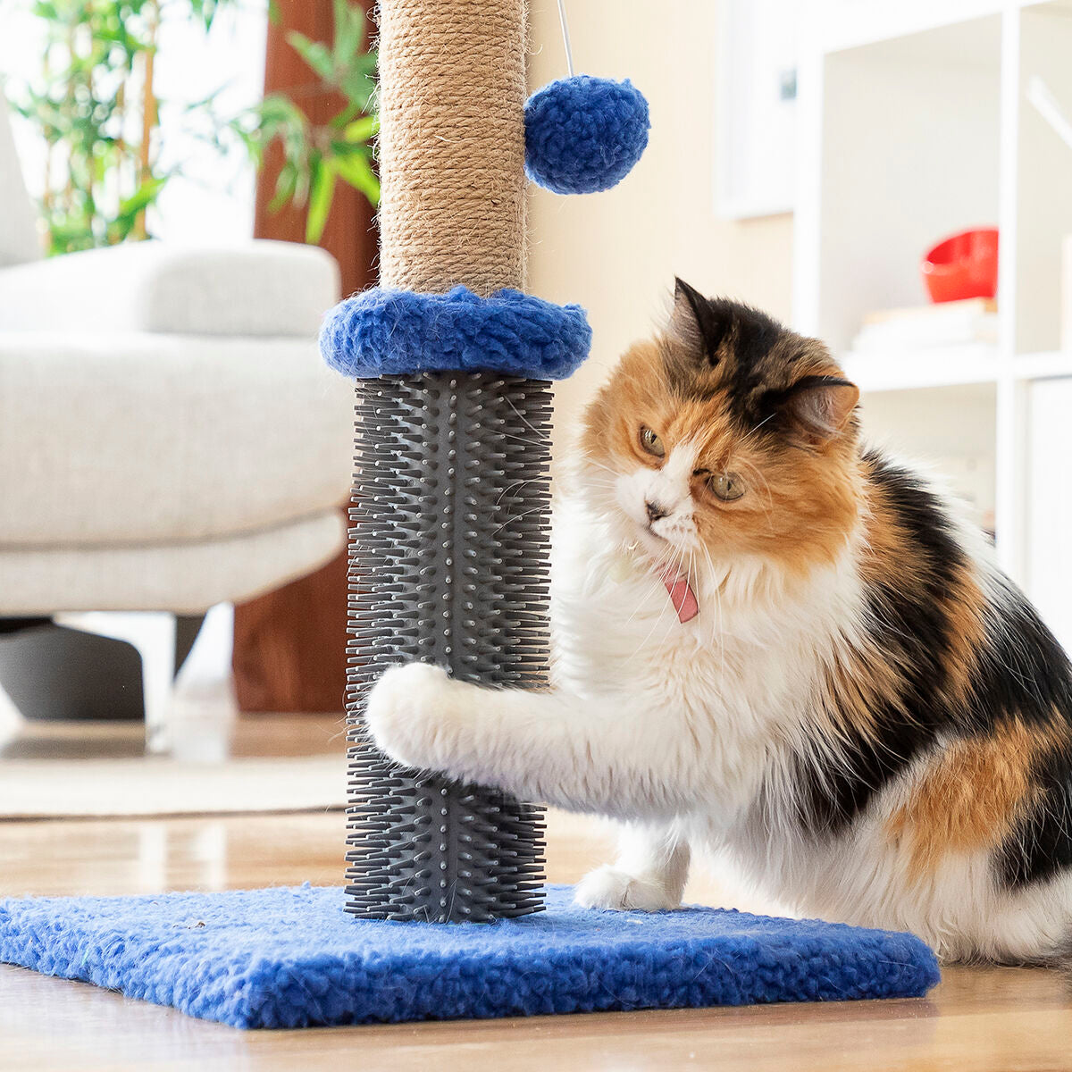 Bigbuy Miausage InnovaGoods cat scratching and massage post with ball for pets, featuring sisal surface and playful design.