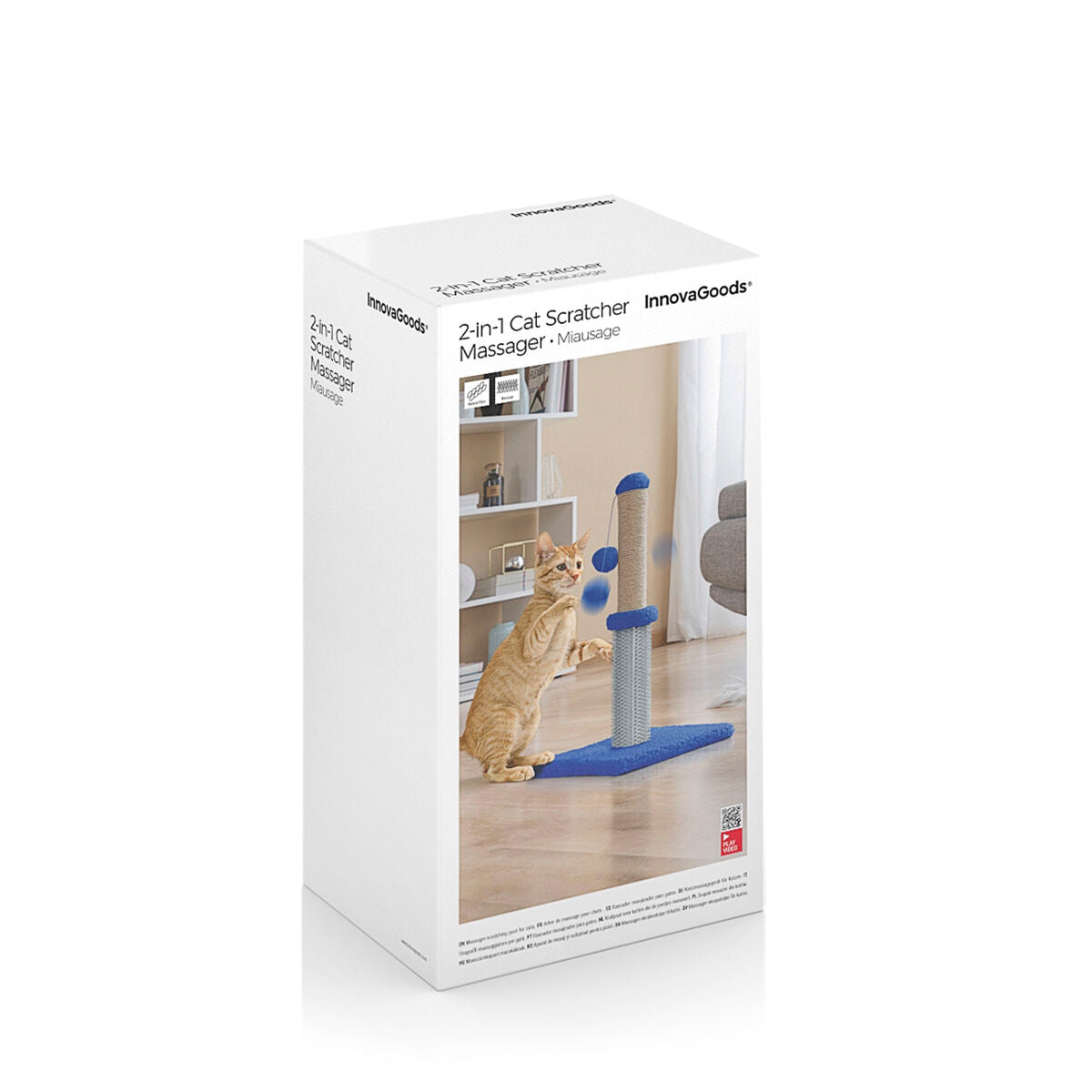 Bigbuy Miausage InnovaGoods cat scratching and massage post with ball for pets, showing the textured surface and attached toy ball.