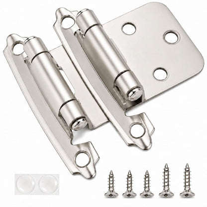 Cabinet Hinges Brushed Nickel for Kitchen Cabinets Doors (10 Pcs) -1/2" Overlay (Variable) -Self Closing Kitchen Cabinet Hinges Flush Mount w/Silicon Bumpers &amp; Hardware Screws - Silver
