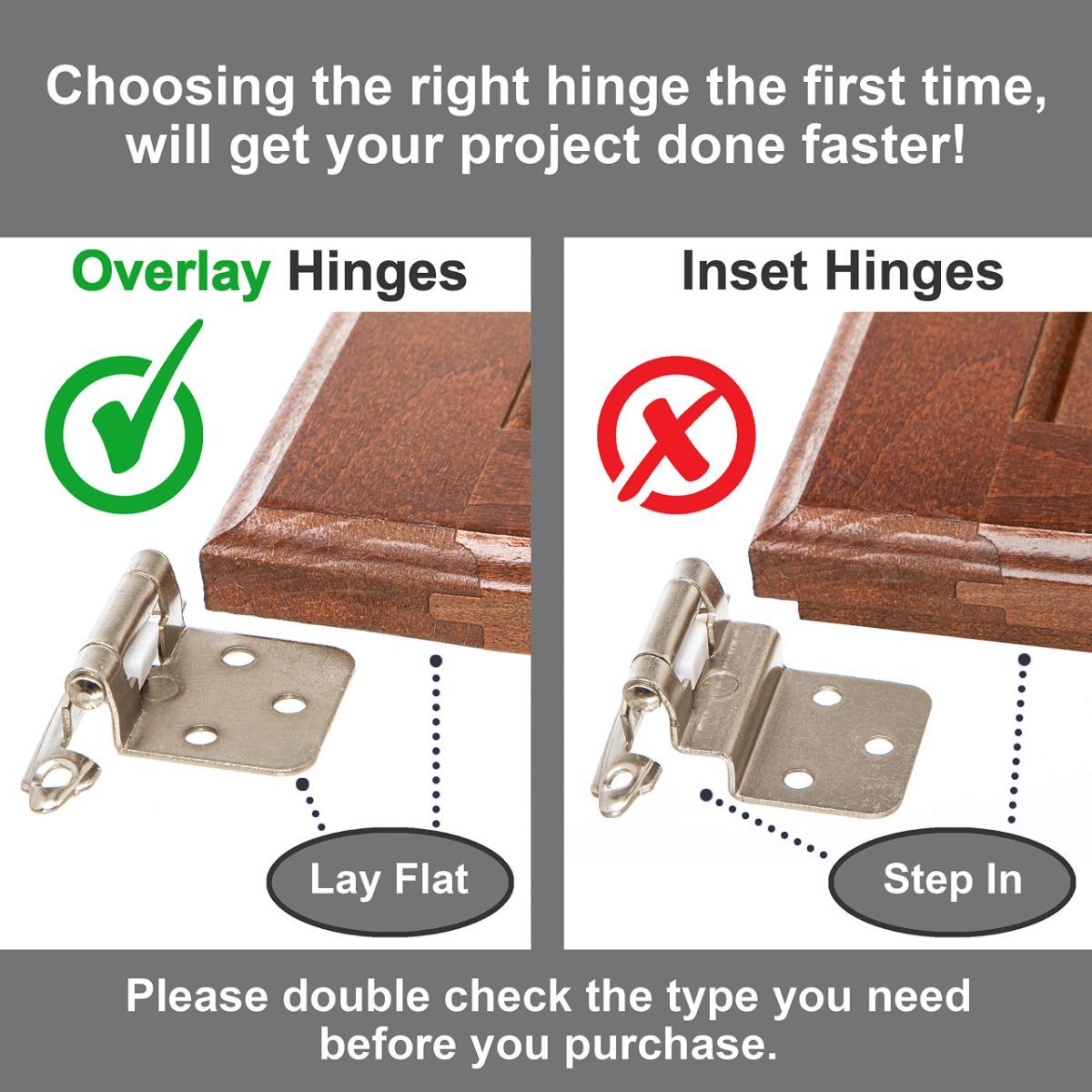 Cabinet Hinges Brushed Nickel for Kitchen Cabinets Doors (10 Pcs) -1/2" Overlay (Variable) -Self Closing Kitchen Cabinet Hinges Flush Mount w/Silicon Bumpers &amp; Hardware Screws - Silver