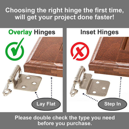 Cabinet Hinges Brushed Nickel for Kitchen Cabinets Doors (10 Pcs) -1/2" Overlay (Variable) -Self Closing Kitchen Cabinet Hinges Flush Mount w/Silicon Bumpers &amp; Hardware Screws - Silver