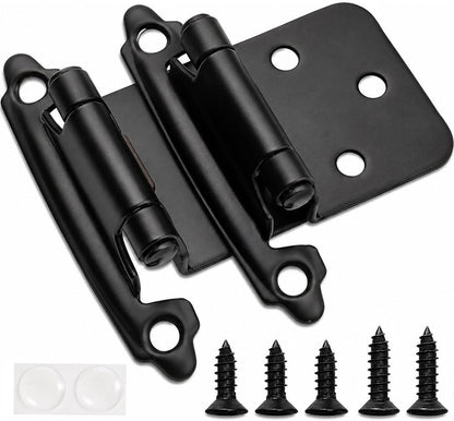Cabinet Hinges Brushed Nickel for Kitchen Cabinets Doors (10 Pcs) -1/2" Overlay (Variable) -Self Closing Kitchen Cabinet Hinges Flush Mount w/Silicon Bumpers &amp; Hardware Screws - Black