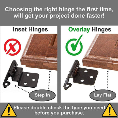 Cabinet Hinges Brushed Nickel for Kitchen Cabinets Doors (10 Pcs) -1/2" Overlay (Variable) -Self Closing Kitchen Cabinet Hinges Flush Mount w/Silicon Bumpers &amp; Hardware Screws - Black