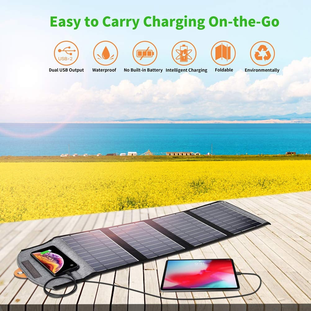 Ultramarine Dione CHOETECH SC005 22W portable waterproof foldable solar panel charger, with multiple solar panels and compact design
