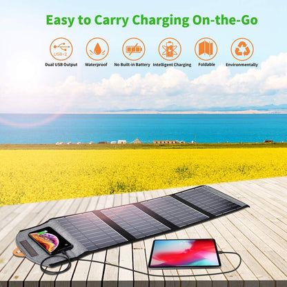 Ultramarine Dione CHOETECH SC005 22W portable waterproof foldable solar panel charger, with multiple solar panels and compact design