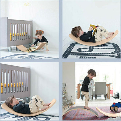 Ultramarine Dione balance board beam seesaw made of wood for children and adults, suitable for yoga and balance exercises.