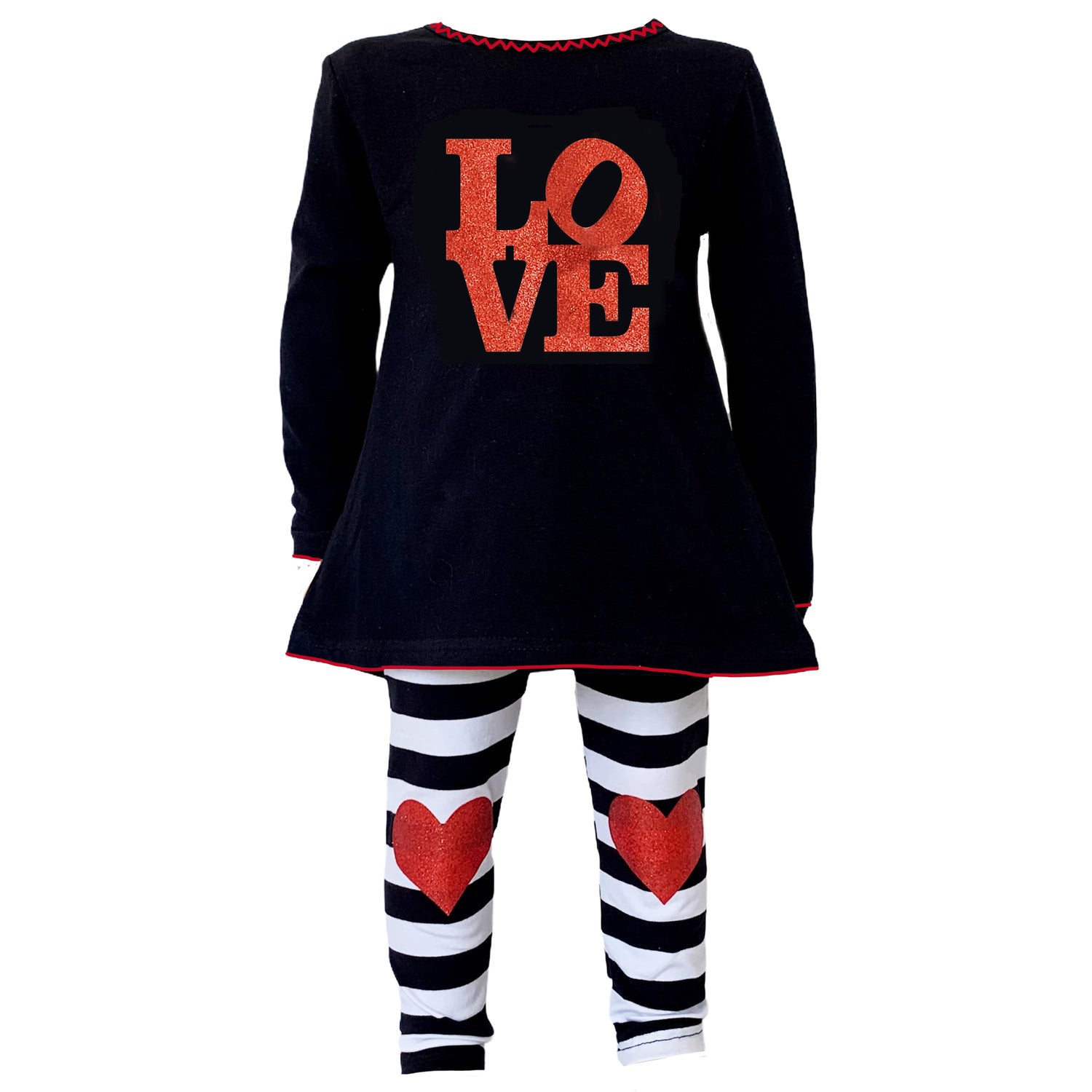 Black Simba girl’s Valentine’s Day outfit featuring a LOVE heart tunic and matching leggings designed for kids.