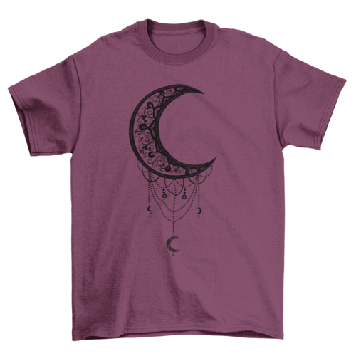 Illustrated moon design T-shirt by Turquoise Theseus, featuring a celestial moon graphic on a casual cotton T-shirt.