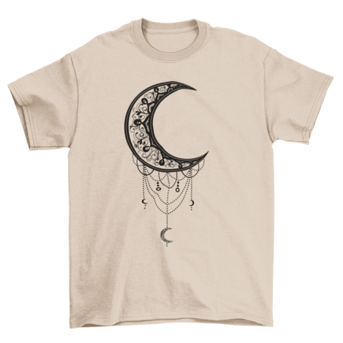 Illustrated moon T-shirt by Turquoise Theseus featuring a detailed celestial moon design on soft fabric.