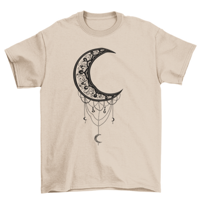 Illustrated moon T-shirt by Turquoise Theseus featuring a detailed celestial moon design on soft fabric.