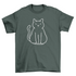 Minimalist cat T-shirt by Turquoise Theseus featuring a simple, stylish cat graphic on a comfortable T-shirt.