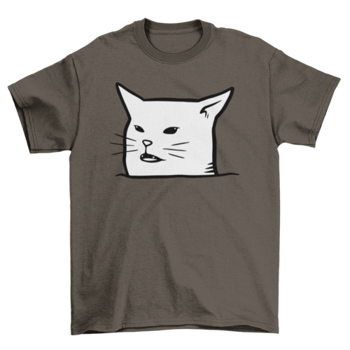 Black cat T-shirt featuring a humorous design from Turquoise Theseus with "Unimpressed Meh" graphic on the front.