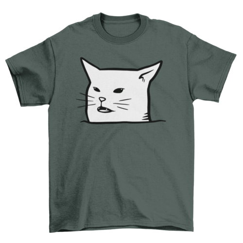 Black cat T-shirt featuring a humorous "Unimpressed Meh" design by Turquoise Theseus, casual wear for cat lovers.