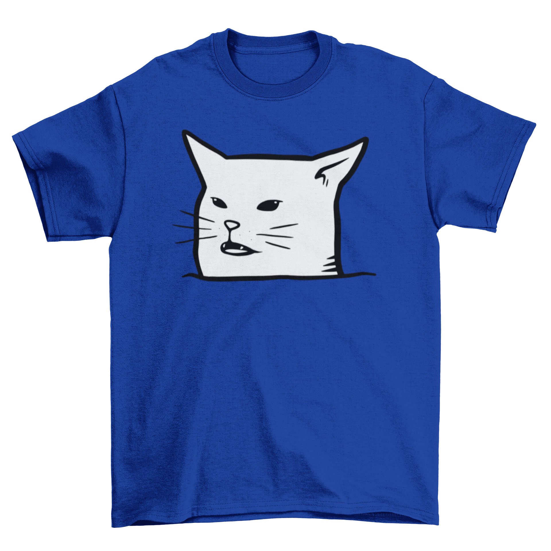 Black cat T-shirt featuring a bored expression, from Turquoise Theseus Unimpressed Meh collection, casual graphic tee for cat lovers.