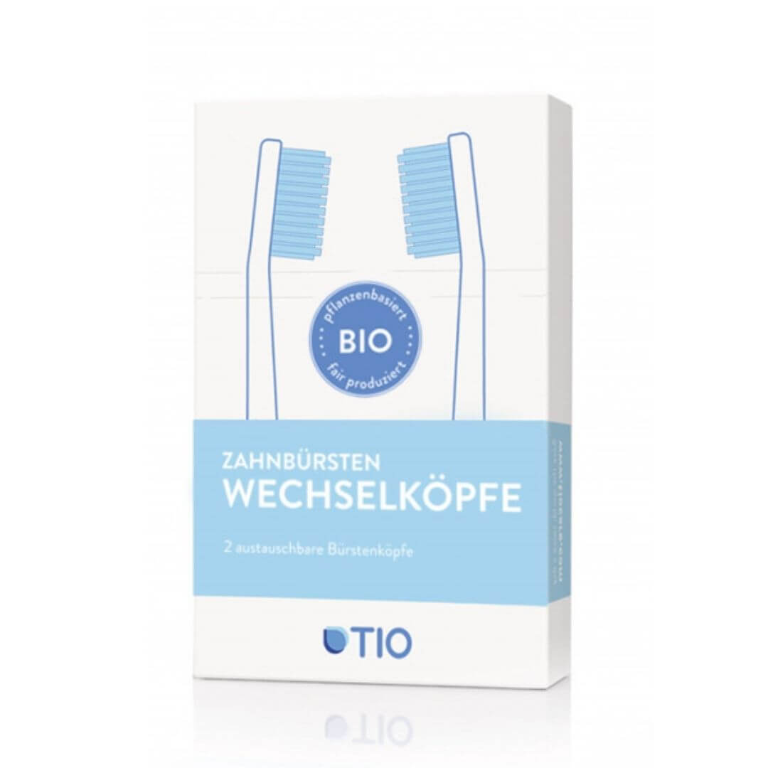 Gray Hestia 2-pack replacement heads for sustainable silver toothbrush, shown in packaging for bodycare oral hygiene.