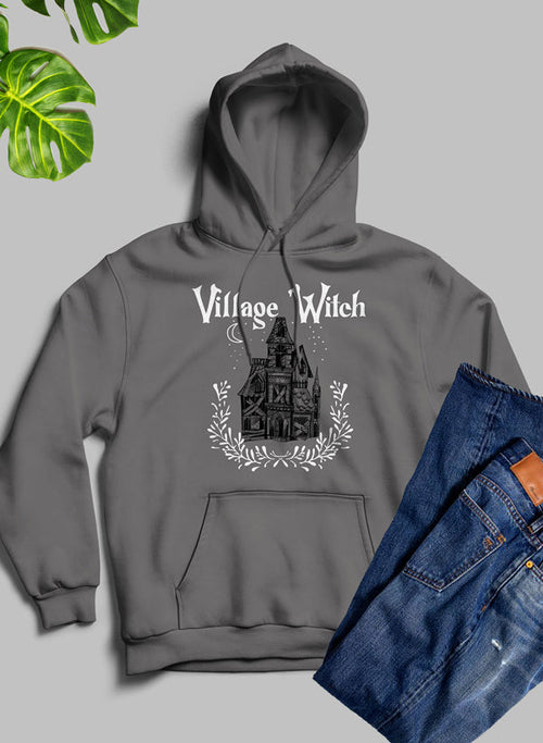 White Village Witch T-shirt by Jade Thalassa featuring a mystical witch illustration on the front.