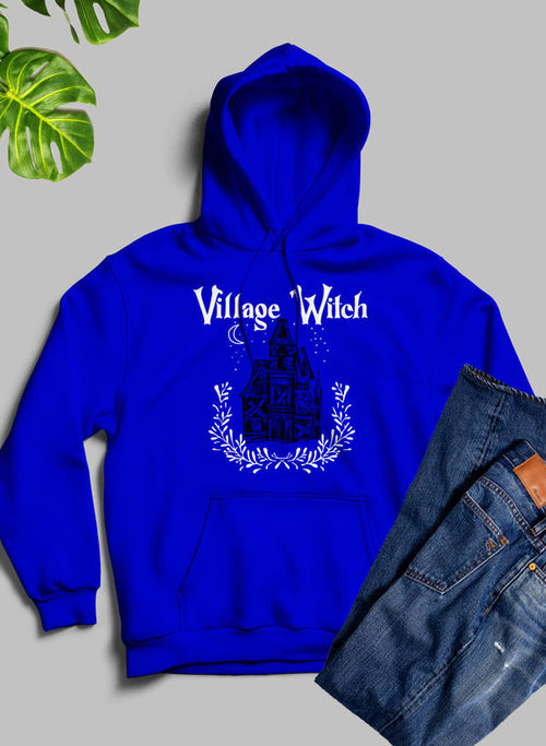 White Village Witch hoodie T-shirt by Jade Thalassa featuring a witch-themed graphic design on the front.