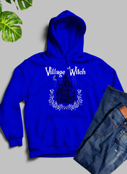 White Village Witch hoodie T-shirt by Jade Thalassa featuring a witch-themed graphic design on the front.