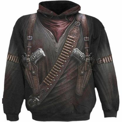 Black Jasper holster wrap allover hoodie in black, featuring a cozy sweater style with a hood and casual fit.