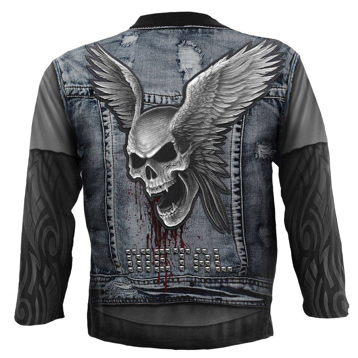 Black Jasper Thrash Metal allover long-sleeve T-shirt in black with band-inspired graphic design.