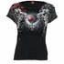 Black Jasper LIFE AND DEATH CROSS allover cap sleeve top in black, featuring bold graphic print on soft fabric.