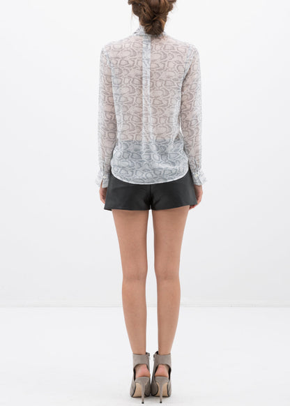 Ivory silver tie-neck sheer blouse by Lemon Hera, featuring delicate fabric and elegant design, perfect for stylish tops and blouses.