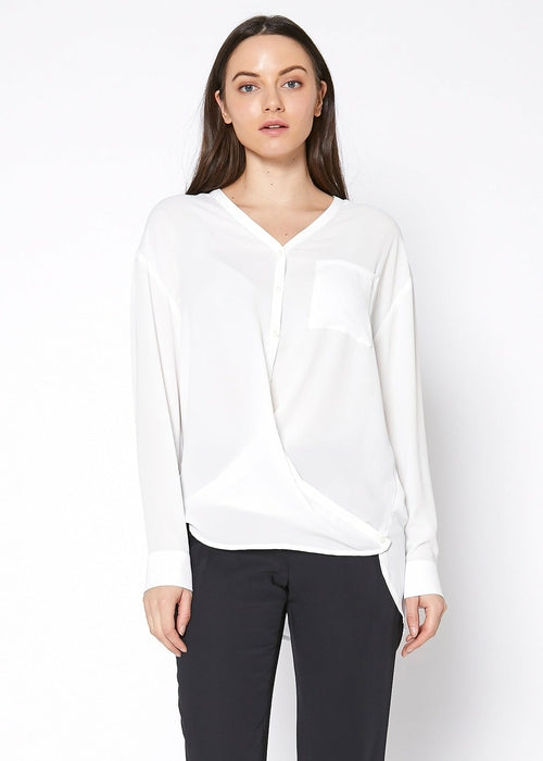 Ivory V-neck wrap hem blouse from Lemon Hera, stylish tops and blouses with a flattering fit and elegant design.